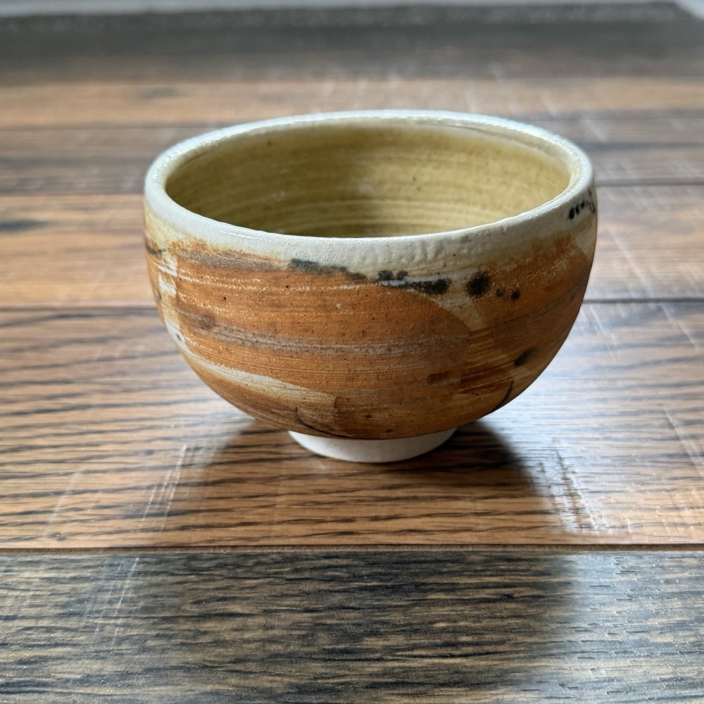 Studio Pottery Chawan Tea Bowl Signed Wabi Sabi Rust Ochre Glaze Japanese Style